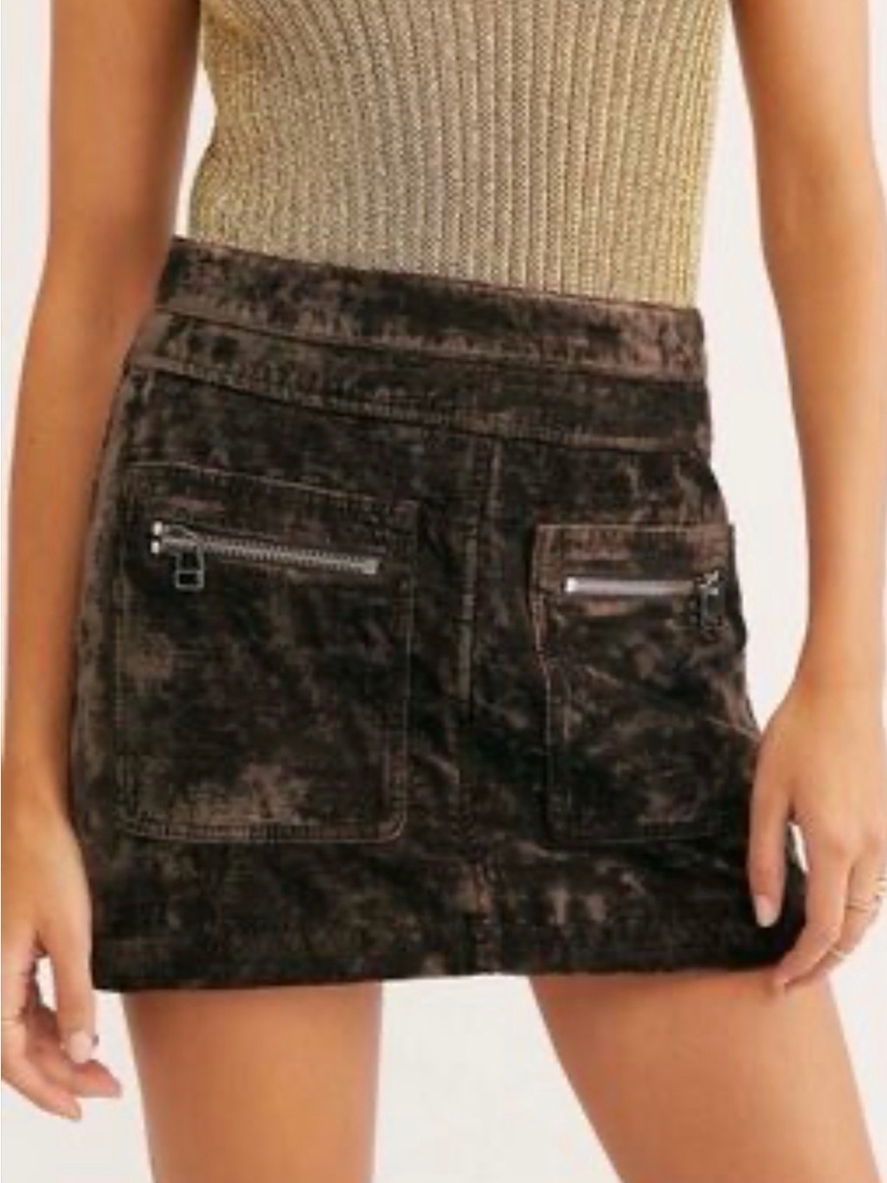 Free people Dark Brown velvet Zip-Pocket Mini Skirt